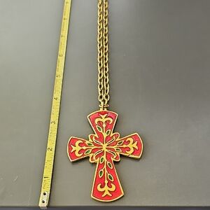 20" Red and Gold Cross Pendant Necklace